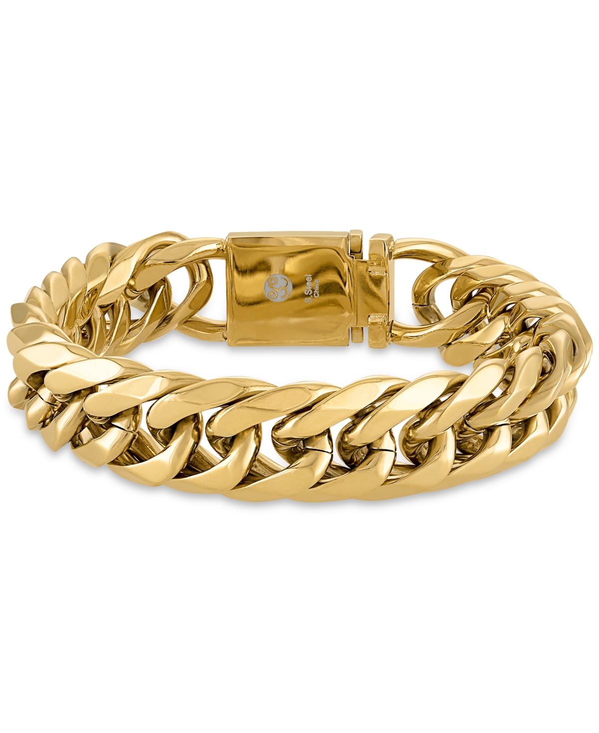 Shop Esquire Men's Jewelry Polished Wide Curb Link Bracelet In Stainless Steel, Created For Macy's In Gold-tone