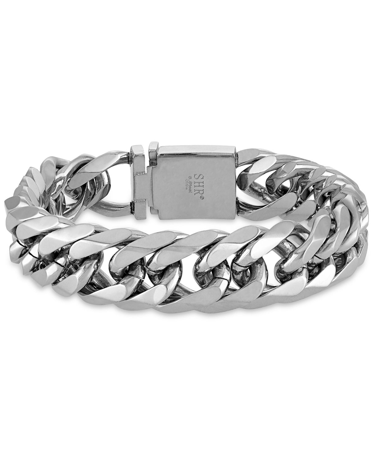 Shop Esquire Men's Jewelry Polished Wide Curb Link Bracelet In Stainless Steel, Created For Macy's