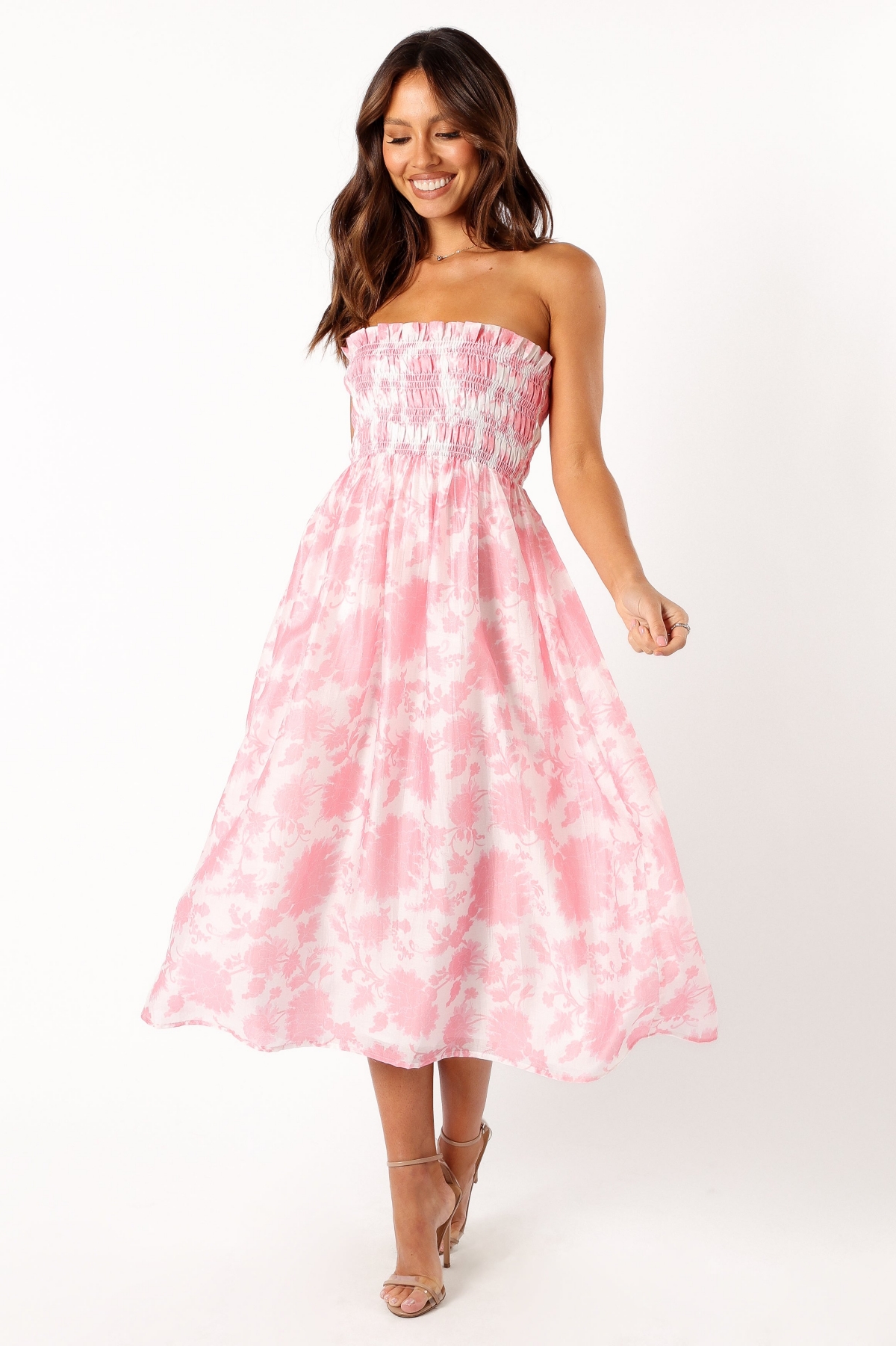 Women's Carter Strapless Midi Dress - Pink floral