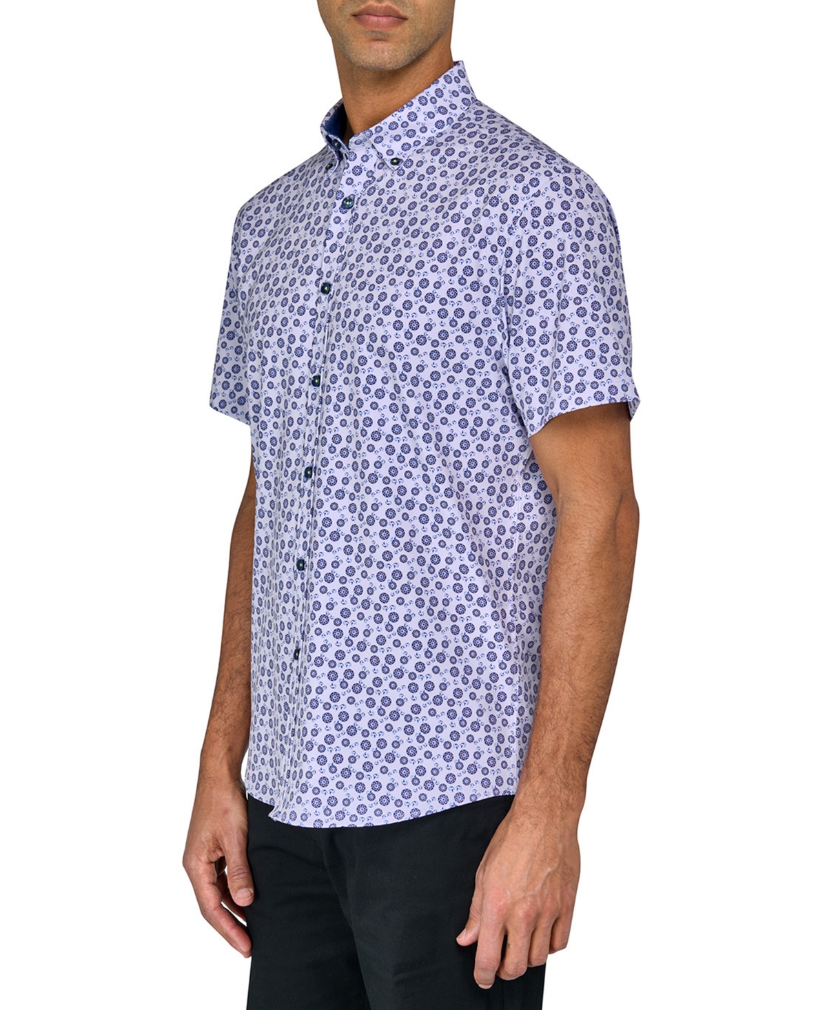 Shop Society Of Threads Men's Regular-fit Non-iron Performance Stretch Medallion-print Button-down Shirt In Grey