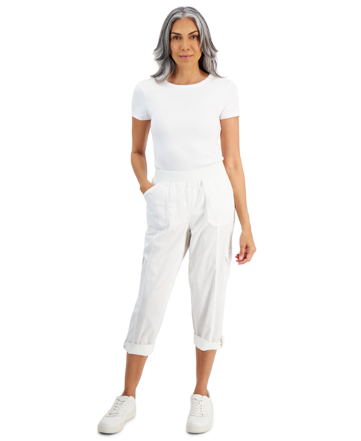 Style & Co Petite Pull-on Mid-rise Rolled Cuff Capri Pants, Created For Macy's In Bright White