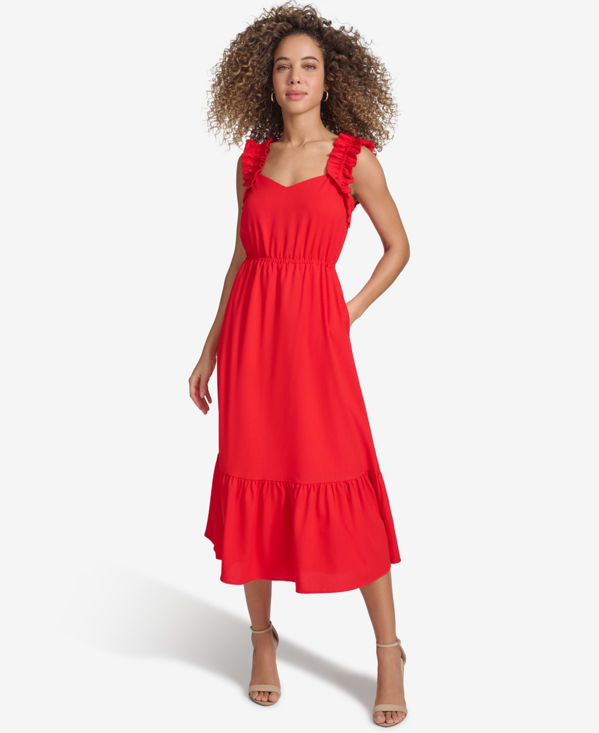 Women's Sleeveless Tiered Midi Dress - Red