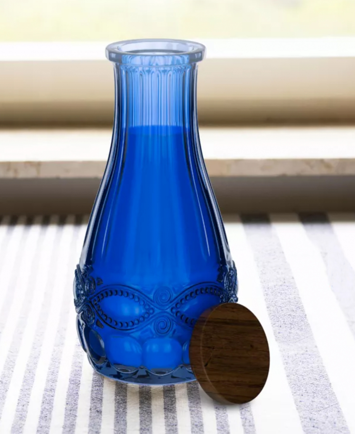 Shop Jay Imports Carafe With Wood Lid In Blue
