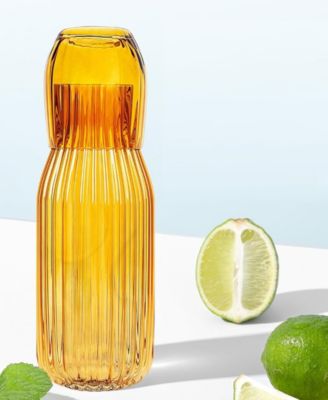 2-Piece Ribbed Carafe and Cup Set, Amber