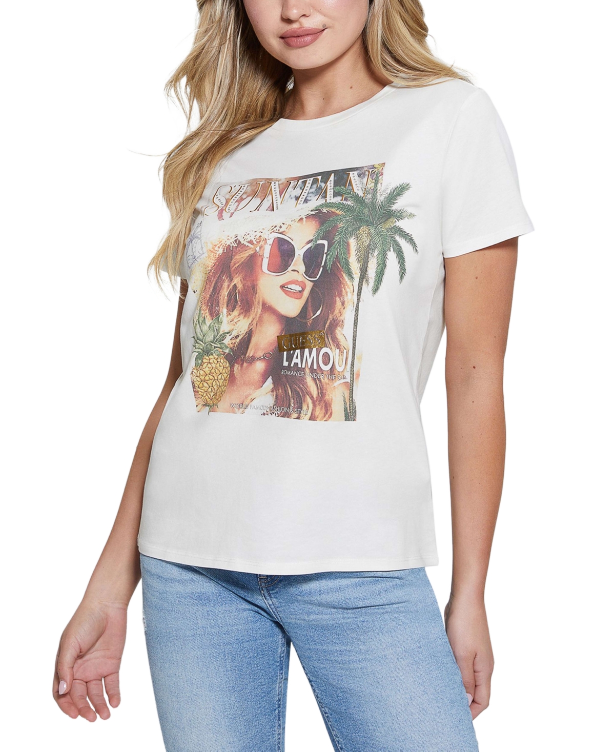 Women's Suntan Cover Graphic Easy T-Shirt - CREAM WHITE