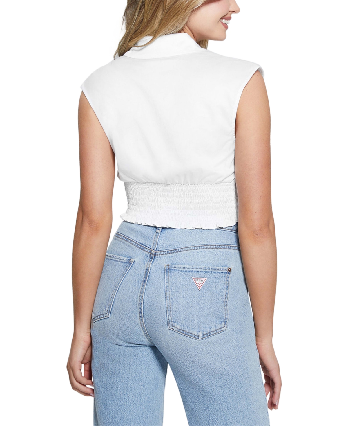 Shop Guess Women's Yalina Cropped Shirt In Pure White