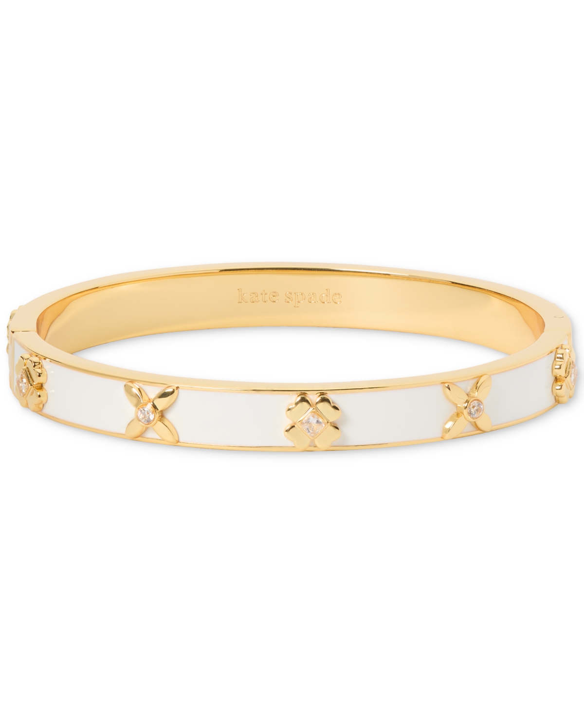 Shop Kate Spade Cubic Zirconia & Color Inlay Flower Bangle Bracelet In White Gold