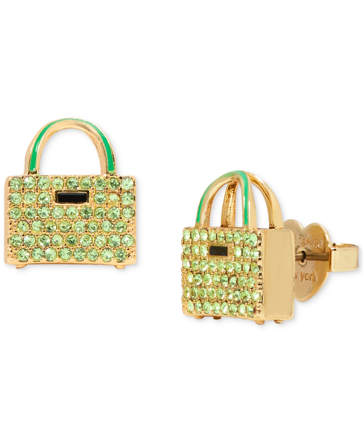 Kate Spade Gold-tone Pave Handbag Stud Earrings In Green,gold