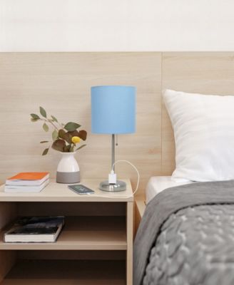 Oslo 19.5" Contemporary Bedside Standard Metal Table Desk Lamp with White Drum Fabric Shade