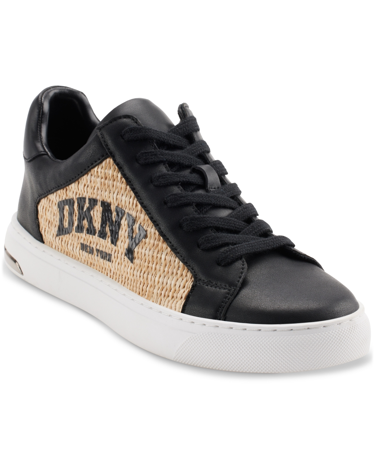 Shop Dkny Women's Abeni Arch Raffia Logo Low-top Sneakers In Black,natural