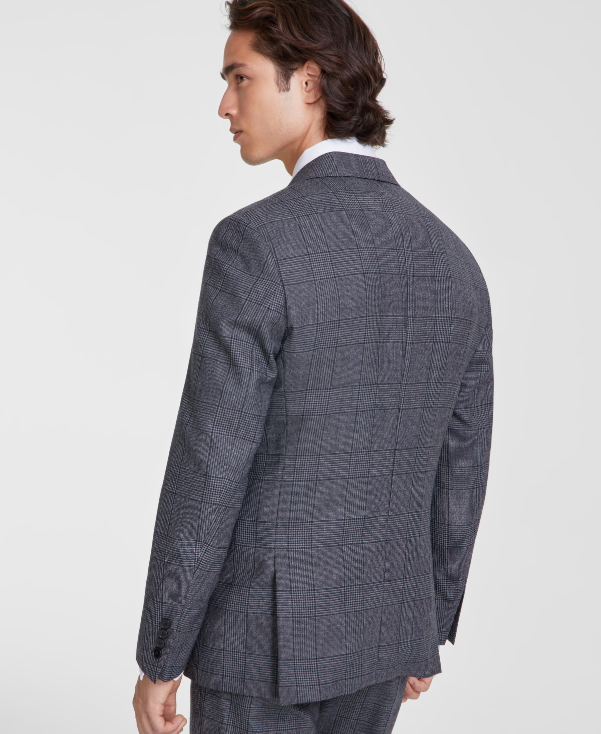 Calvin Klein Men's Slim-Fit Gray Plaid Wool-Blend Double Breasted Suit Separate Jacket