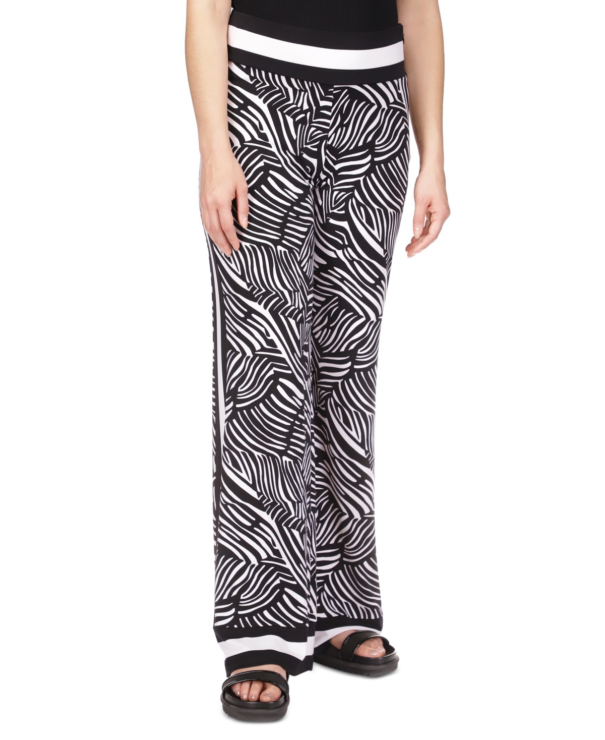 Shop Michael Kors Michael  Women's Zebra-print Wide-leg Pants In Black,white