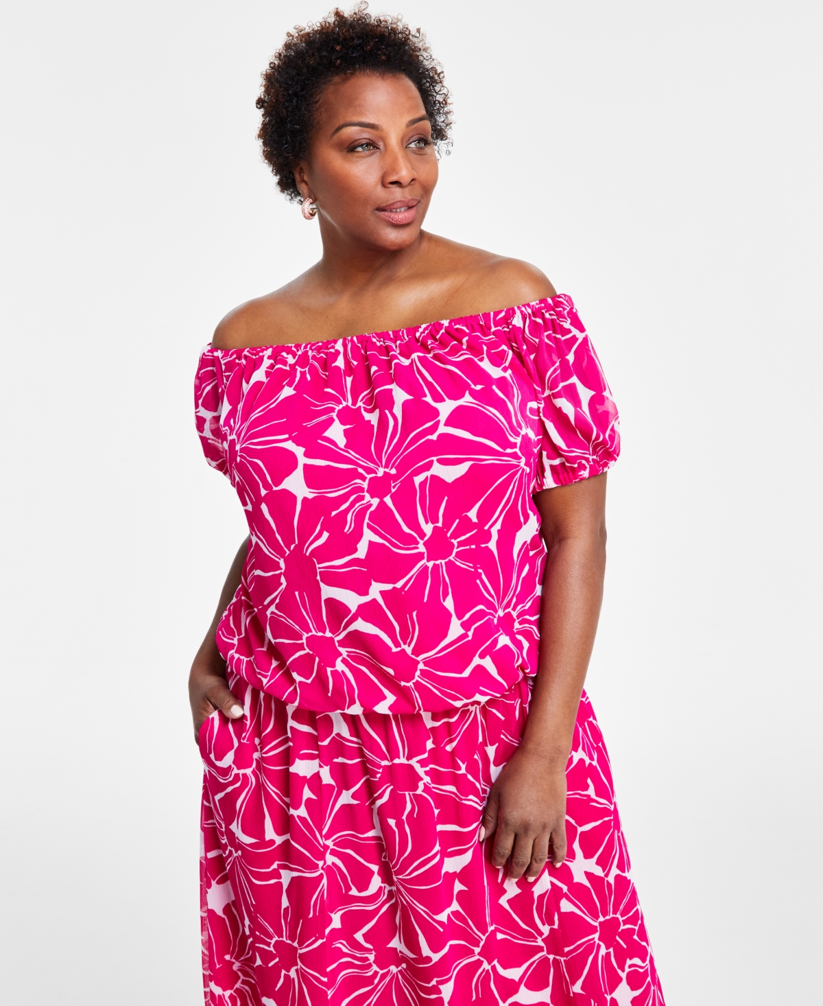 Plus Size Off-The-Shoulder Top, Created for Macy's - Tala Blooms
