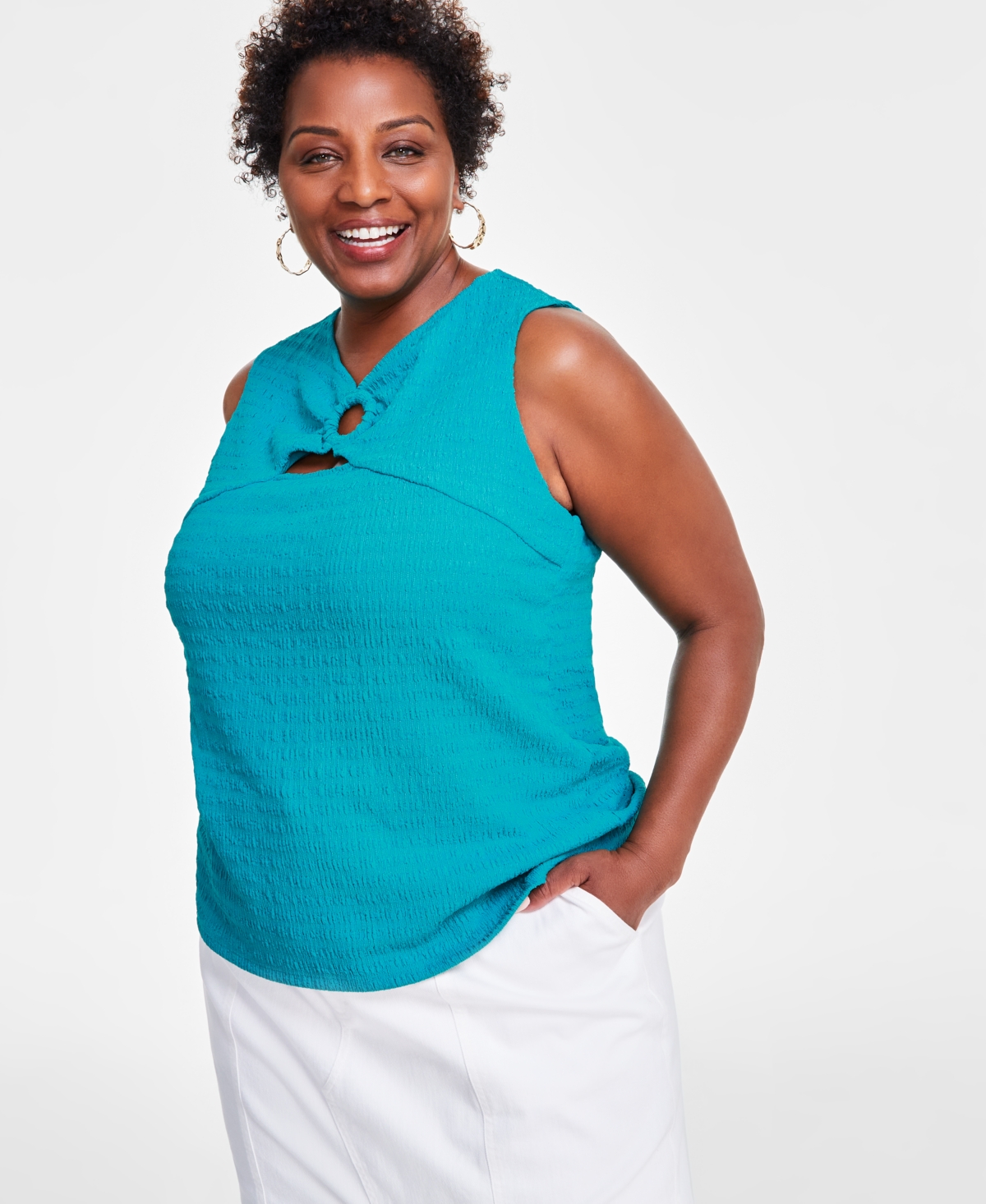 I.n.c. International Concepts Plus Size Textured O-Ring Top, Created for Macy's