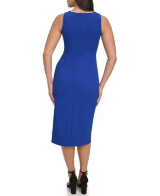 Women's Ruched Side-Twist Sleeveless Midi Dress