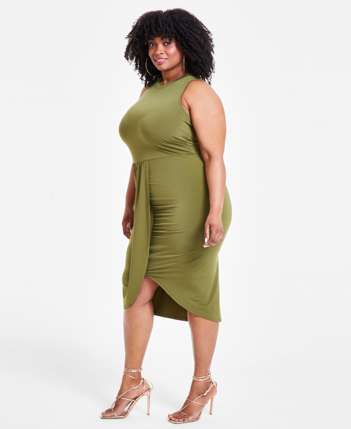 Nina Parker Trendy Plus Size Ruched Draped Midi Dress, Created for Macy's