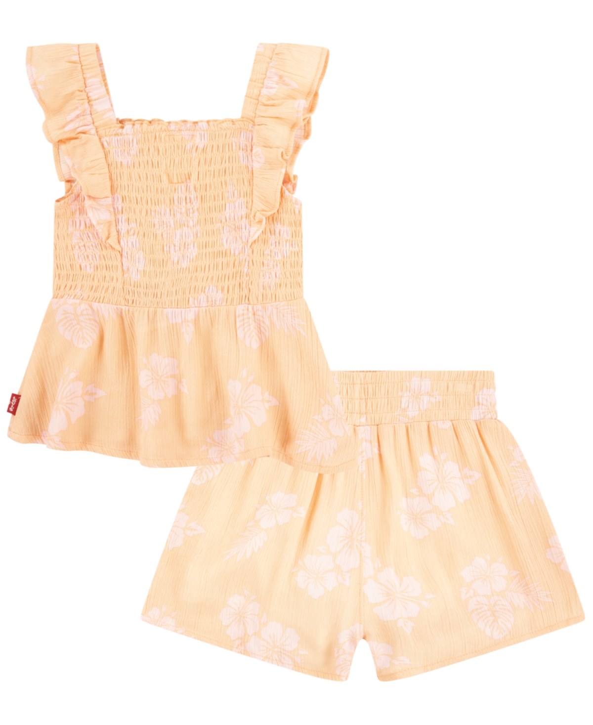 Shop Levi's Little Kids Peplum Tank Top And Shorts Set In Icy Morn