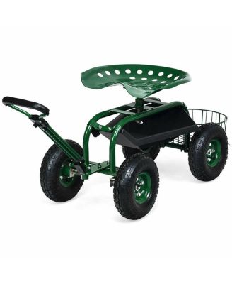 Heavy Duty Garden Cart with Tool Tray and 360 Swivel Seat