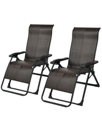 2 PCS Rattan Zero Gravity Lounge Chair Set for Patio and Garden