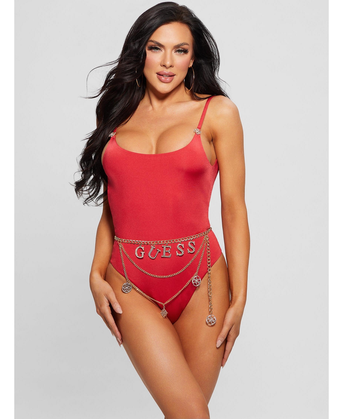 Women's Belted One-Piece Swimsuit - Beat red