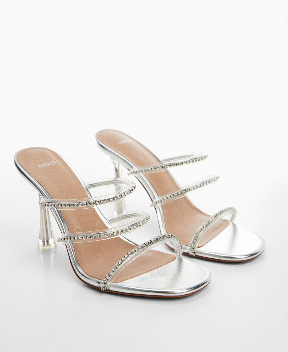 Shop Mango Women's Rhinestone Straps Heeled Sandals In Silver