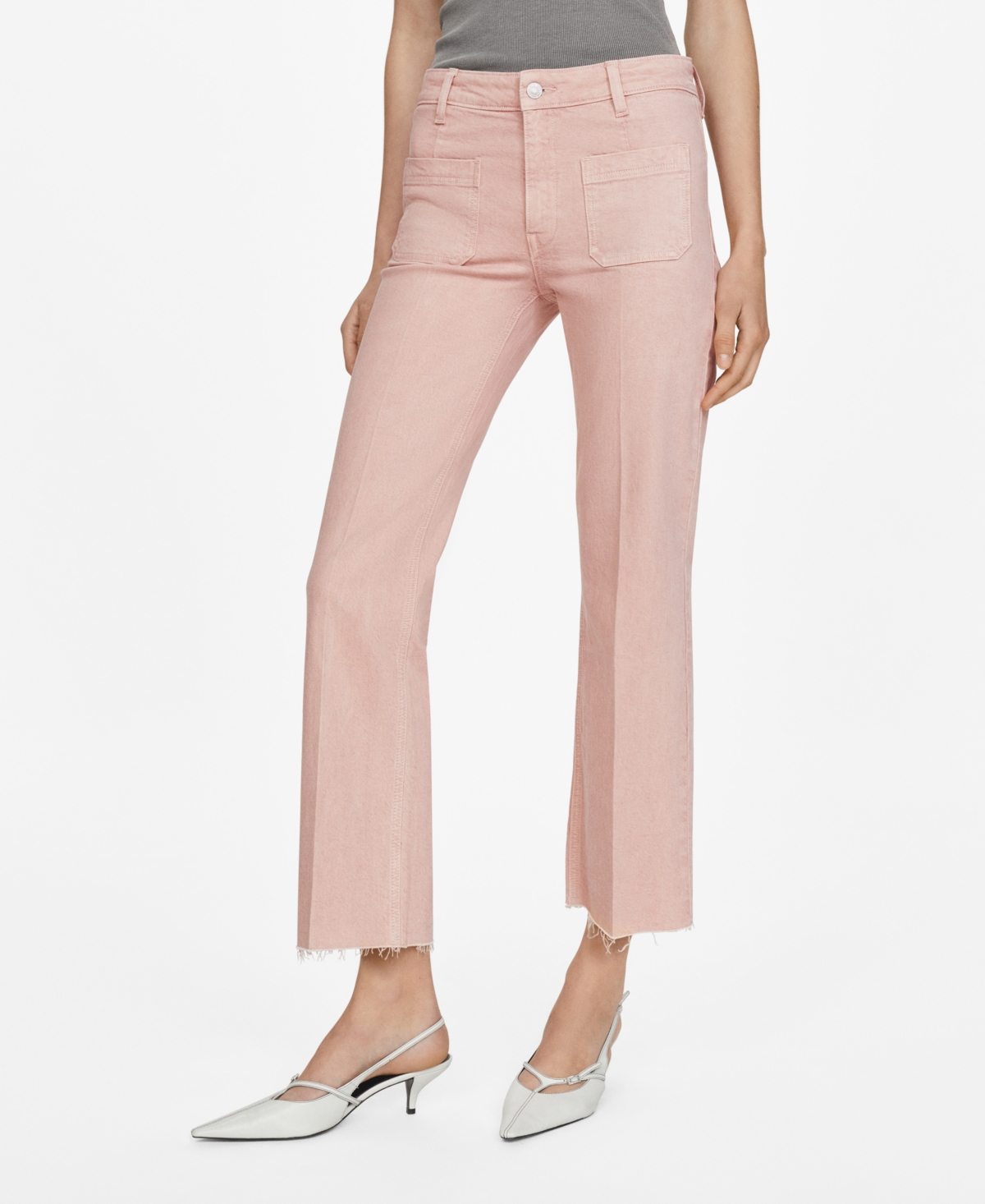 Shop Mango Women's Pocket Detail Flared Jeans In Pink