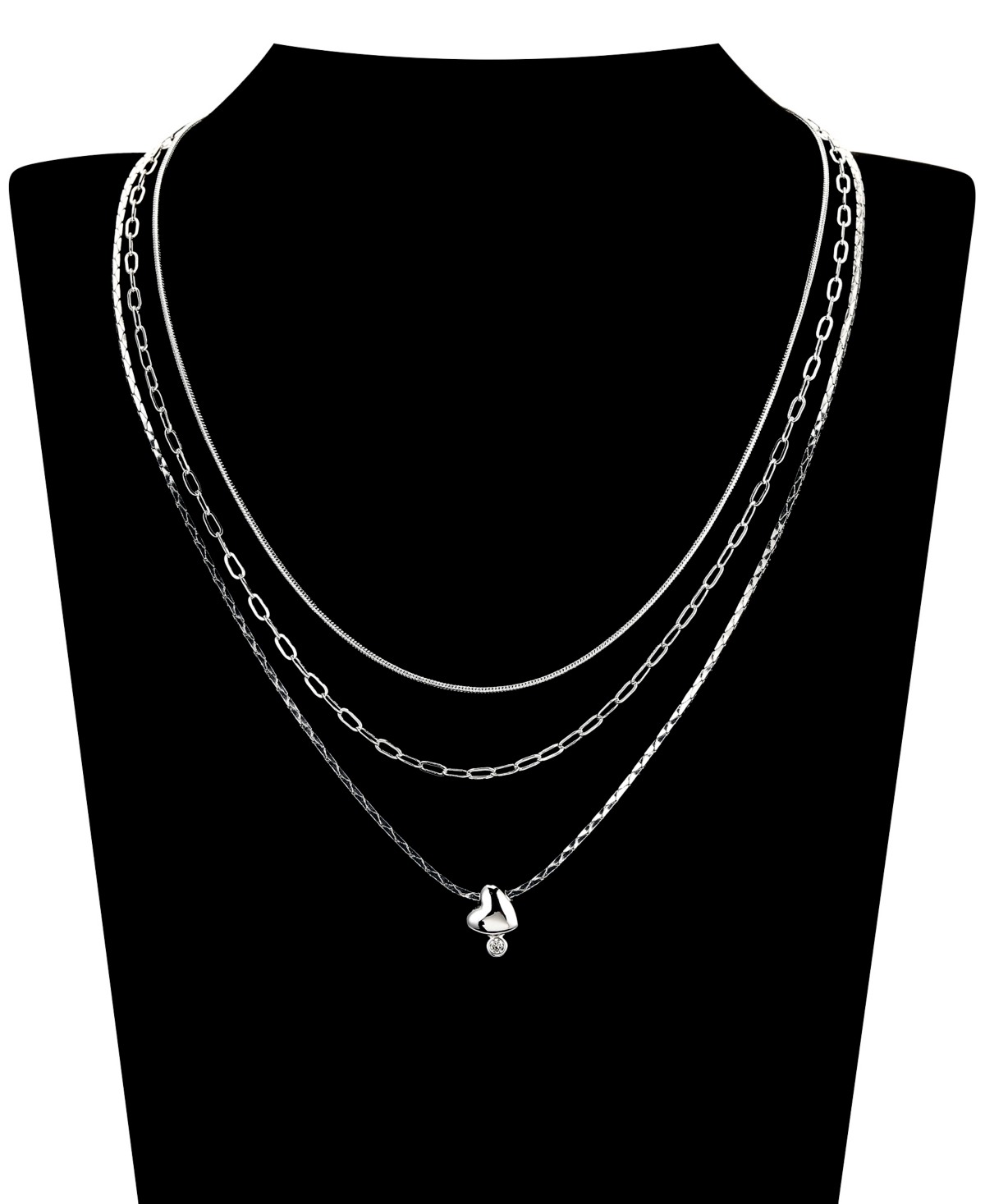 Shop Unwritten Cubic Zirconia Heart Paperclip Chain Layered 3-piece Necklace Set In White