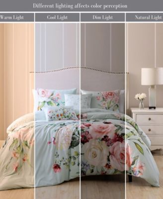 Rose on Misty Green 200 TC Cotton Sateen, Reversible 5 Pc. Comforter Set