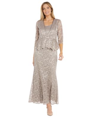 R M Richards Petite 2 Pc. Metallic Lace Gown Jacket Set Macy s