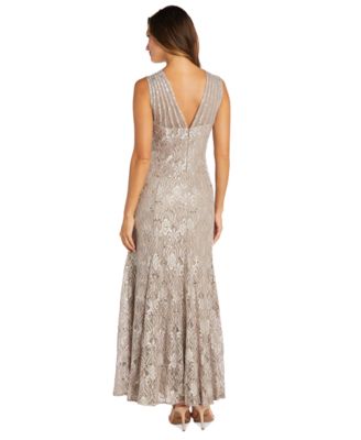 Women's Long Embellished Illusion-Detail Lace Gown