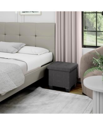 15 Inch Ottoman Storage Bench with Storage Bins - Leatherette or Linen Finish