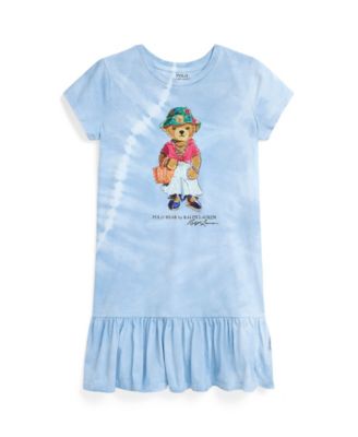 폴로 랄프로렌 Polo Ralph Lauren Big Girls Tie-Dye Polo Bear Cotton T-shirt Dress,Carolina Blue Tie Dye