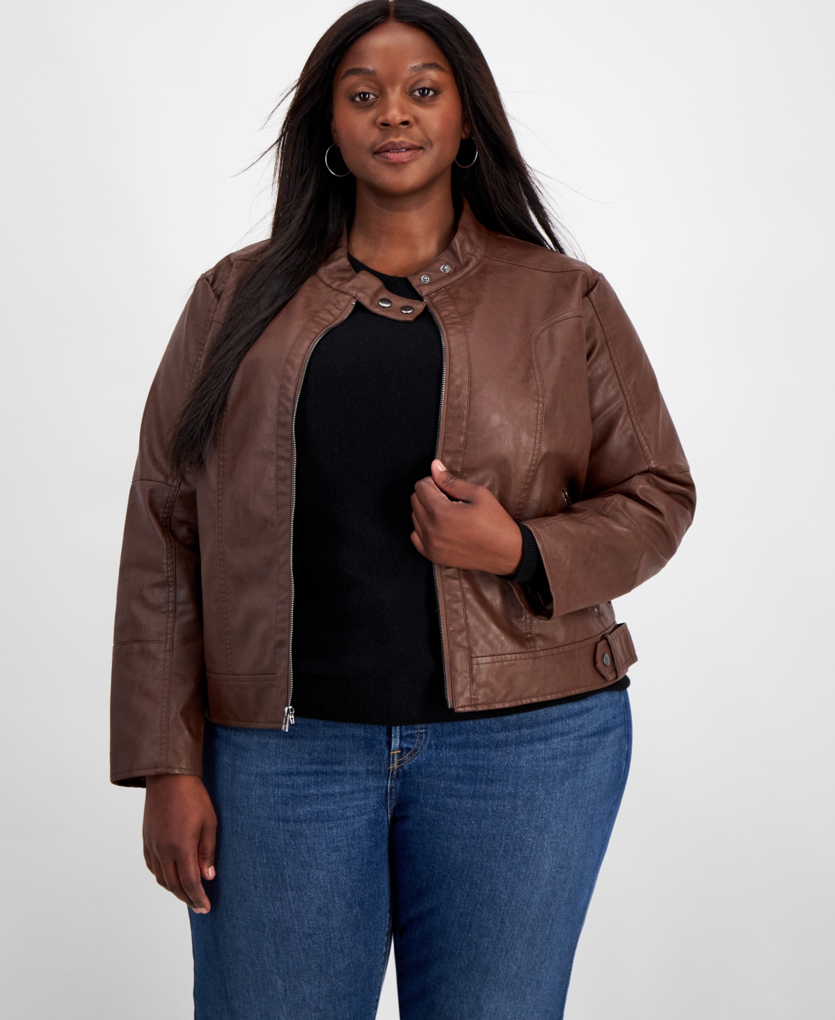 Maralyn & Me Plus Size Faux-Leather Zip-Front Jacket