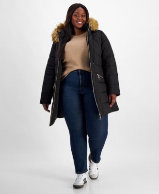 Plus size shops belted puffer coat