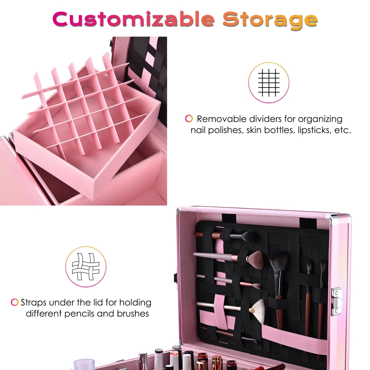Byootique Nail Desk Mobile Station Rolling Makeup Manicure Table Unicorn Pink