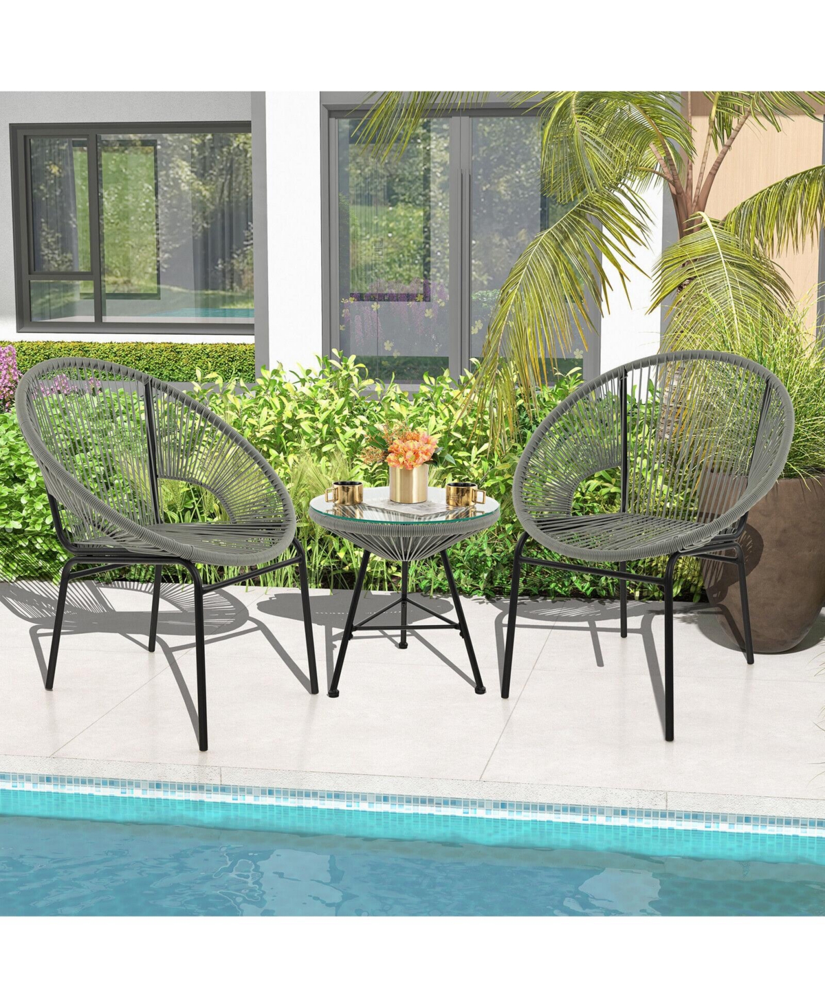 3 Pieces Patio Acapulco Furniture Bistro Set with Glass Table