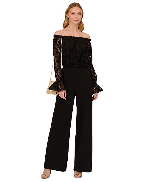 alfani Adrianna Papell Off-The-Shoulder Lace Jumpsuit Women's Fashion Shoes & Accessories