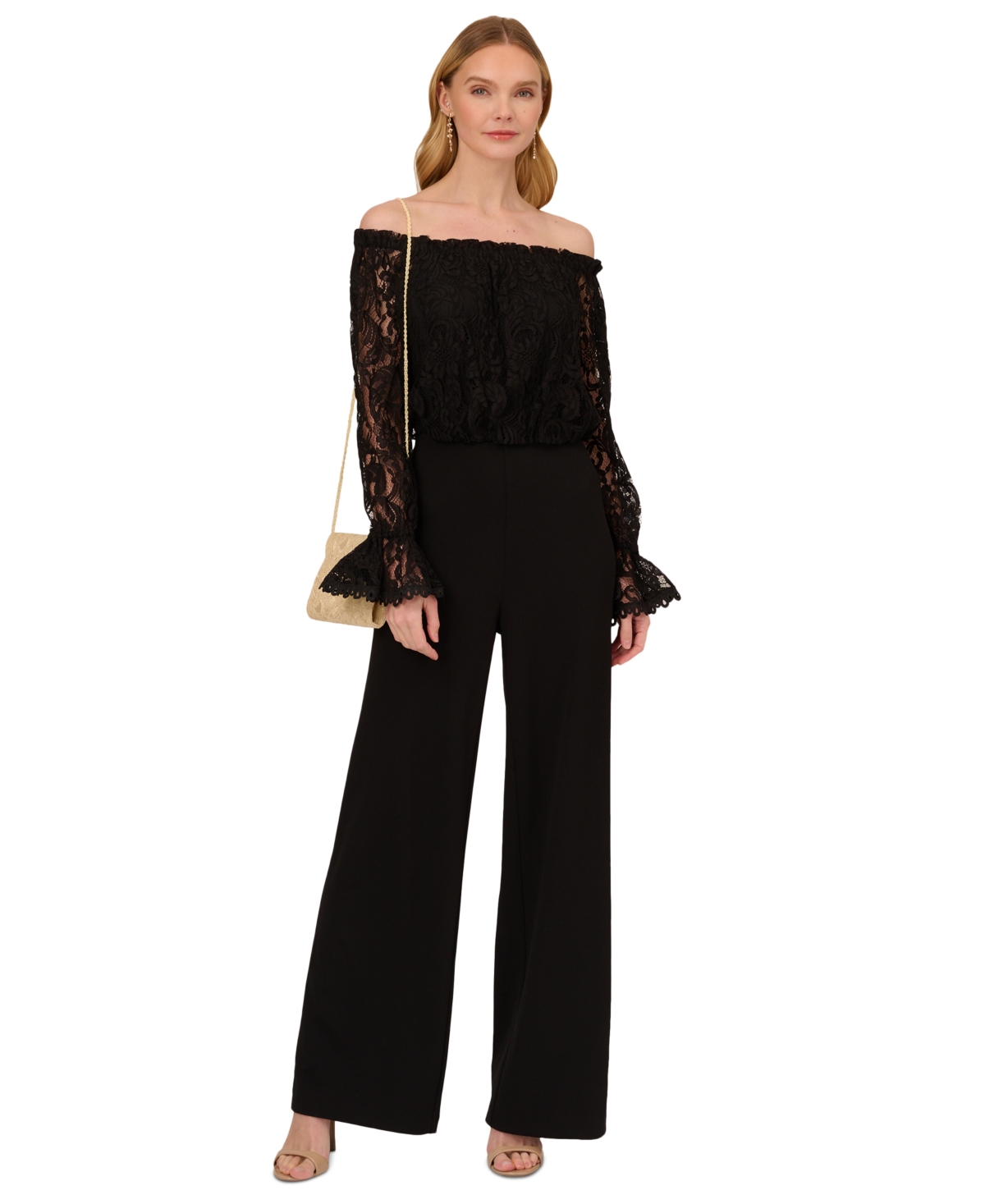 Off-The-Shoulder Lace Jumpsuit - Black