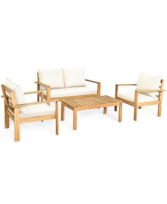 Outdoor 4 Pieces Acacia Wood Chat Set with Water Resistant Cushions