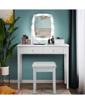 Vanity Table Set with Lighted Mirror for Bedroom and Dressing Room