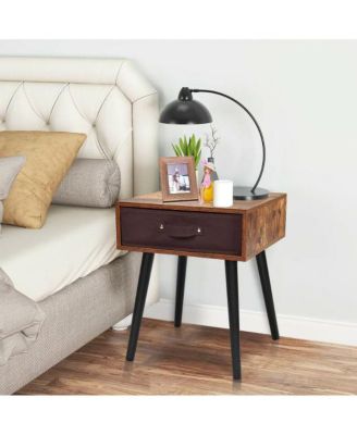 Mid-Century End Accent Bedside Table-Brown