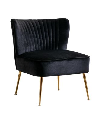 25" Wide  Velvet Upholstered Tufted, Metal Legs Accent Chair
