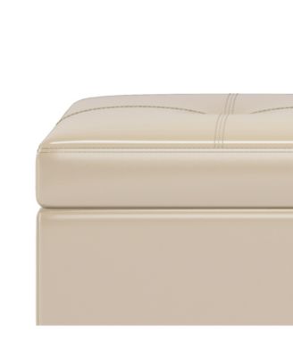 Oregon Storage Ottoman Bench with Tray in Satin Cream Pu Leather