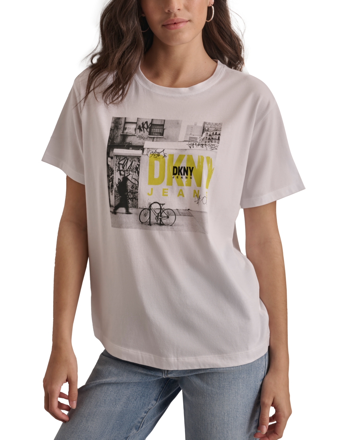 Women's Graffiti Logo Print T-Shirt - FT - WHT/FLUO YELW