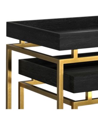 Macy Solid Mango Wood 2 Pc Nesting Table in Black, Gold