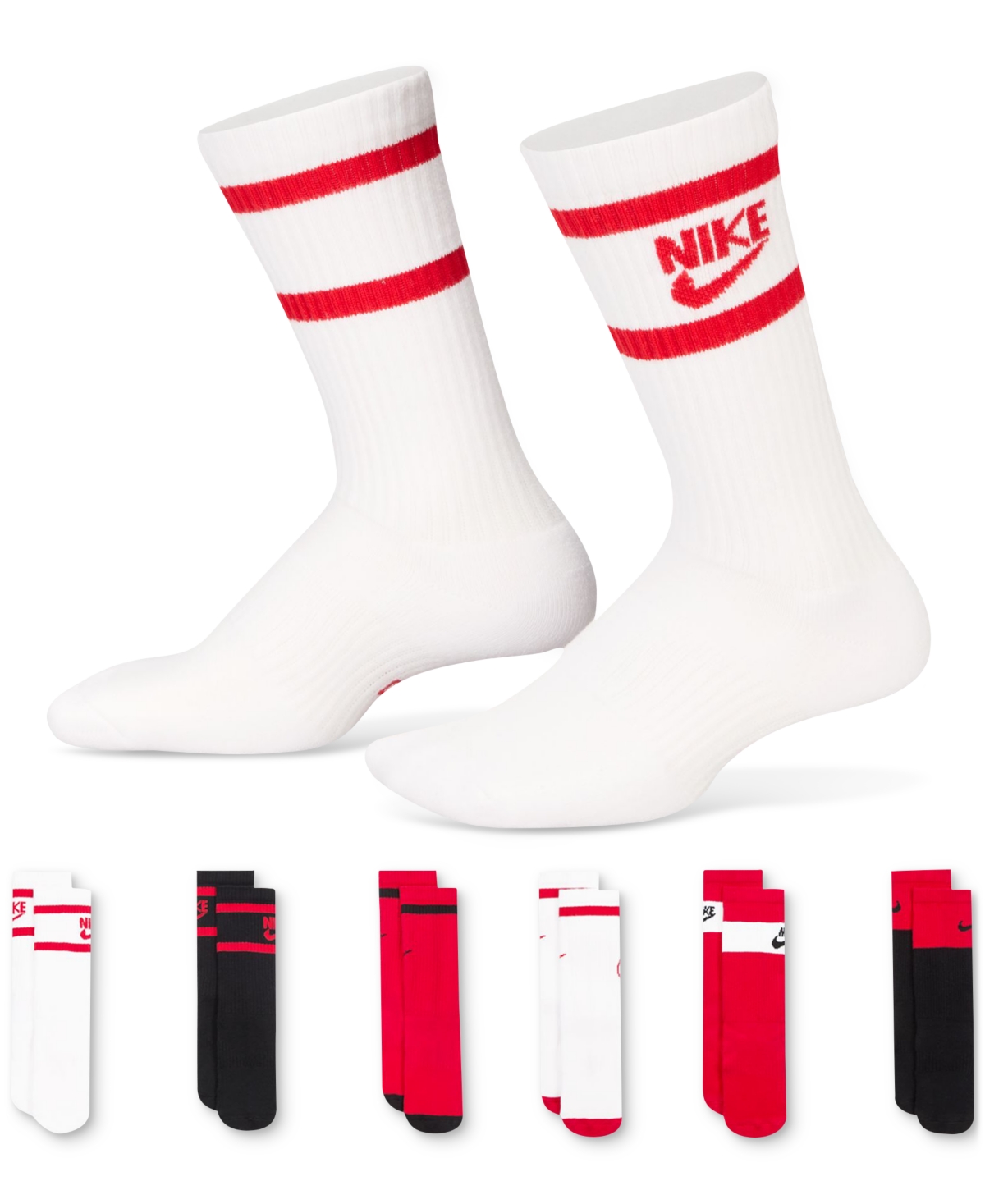 Shop Nike Big Kids Everyday Cushioned Crew Socks, Pack Of 6 In Multicolor Red