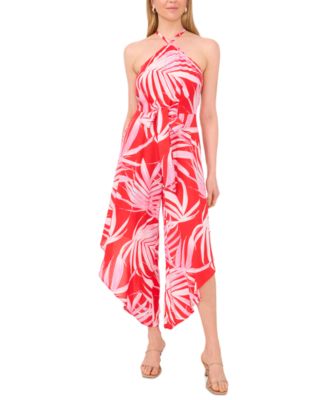 MSK - Women's Printed Tie-Front Harem-Leg Jumpsuit