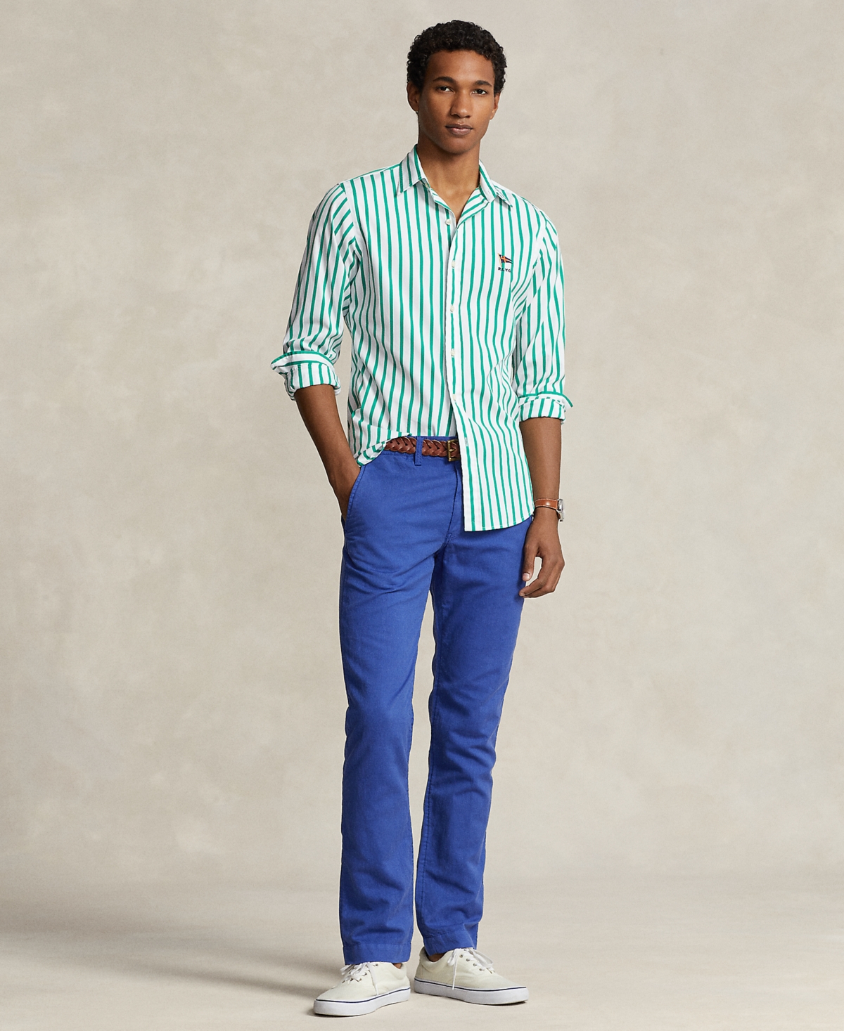 Shop Polo Ralph Lauren Men's Straight-fit Linen-cotton Pants In Beach Royal