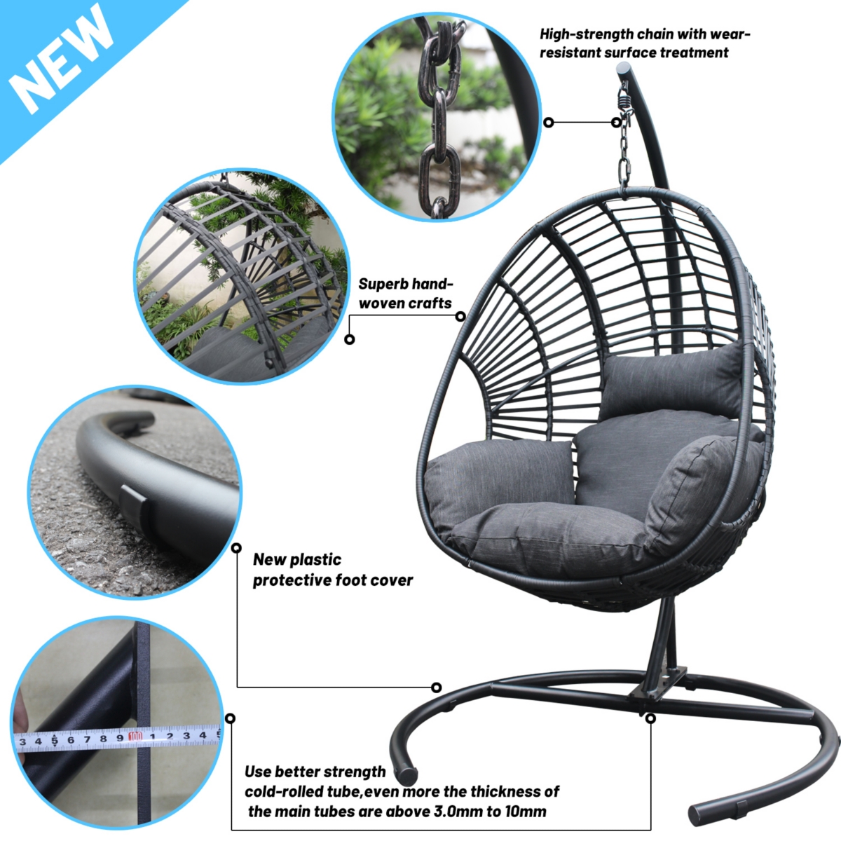 High Quality Outdoor Indoor Pe Wicker Swing Egg Chair