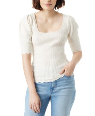 Sam Edelman - Women's Adelia Scalloped-Hem Square-Neck Ribbed Top